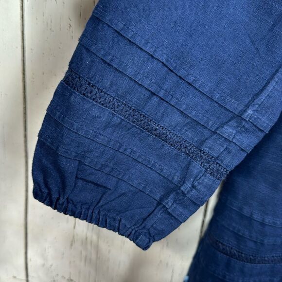 Vineyard Vines Embroidered Hem Peasant Hippie Tassel Blue Pink Cotton Blouse - Picture 5 of 15